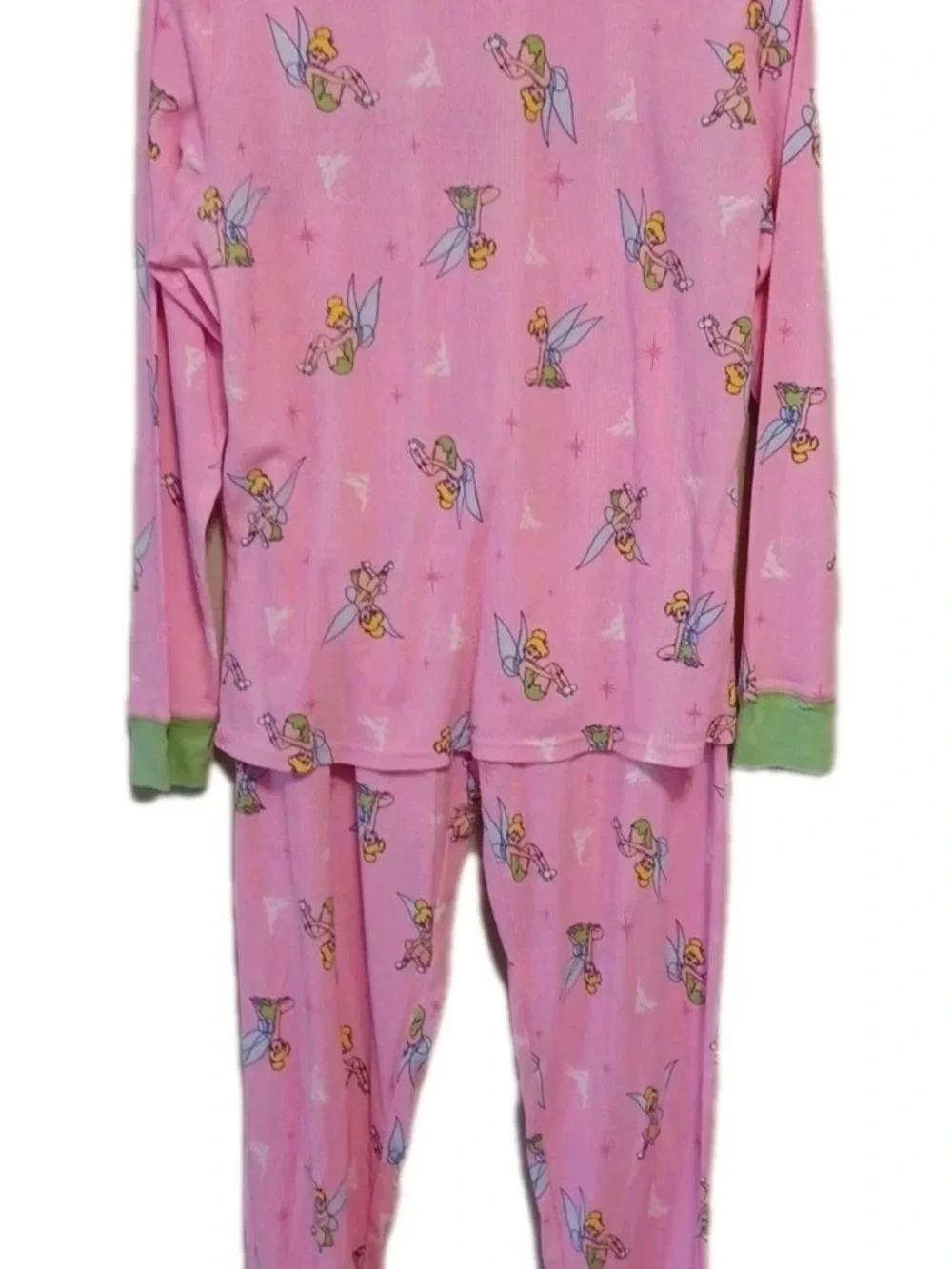 Disney Pink Fairy Print Pajama Set with Green Trim - Picture 3 of 9